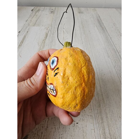 Vintage dept 56 glitter pumpkin jack-o'-lantern ornament Halloween shabby chic a - Picture 3 of 8